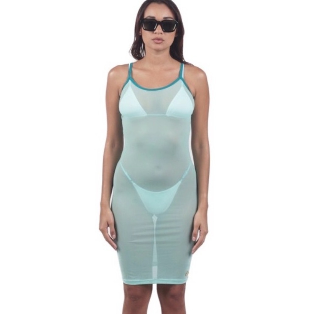 Sheer Aqua Bodycon Dress cover up swim dress